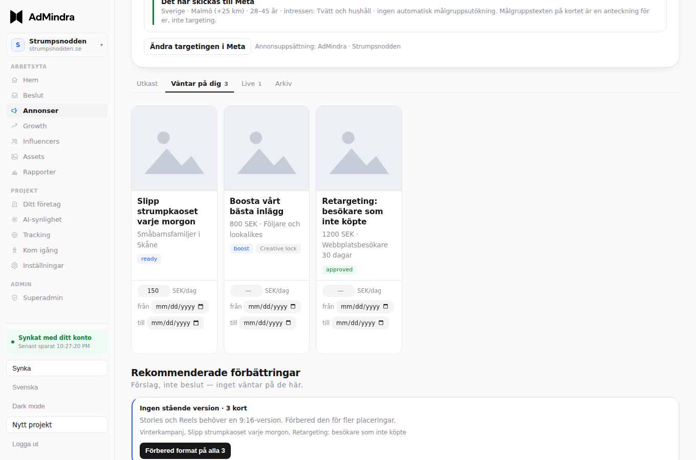 Every ad in the project, from draft to live